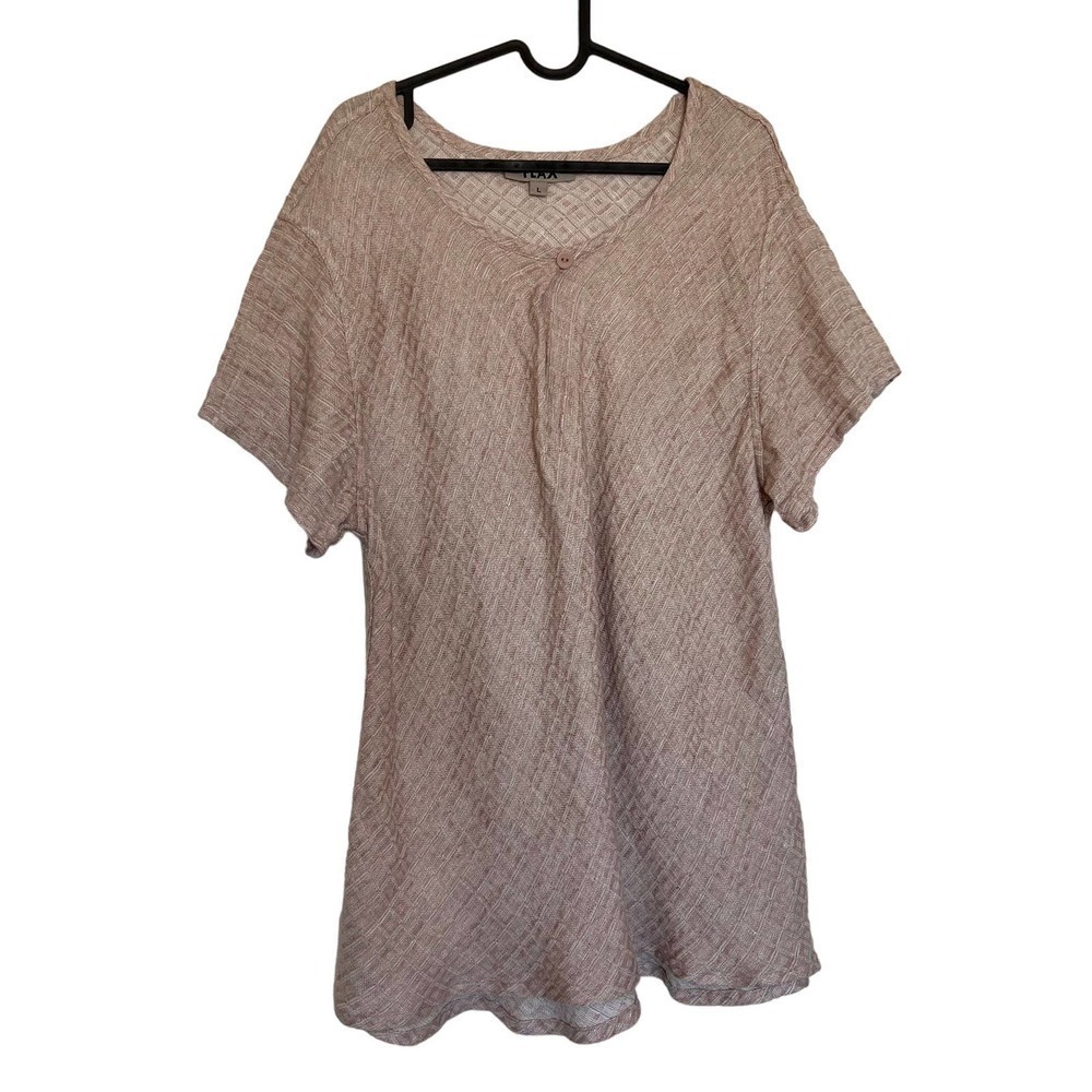 Flax 100% Linen Soft Mauve Diamond Pattern Top Si… - image 1